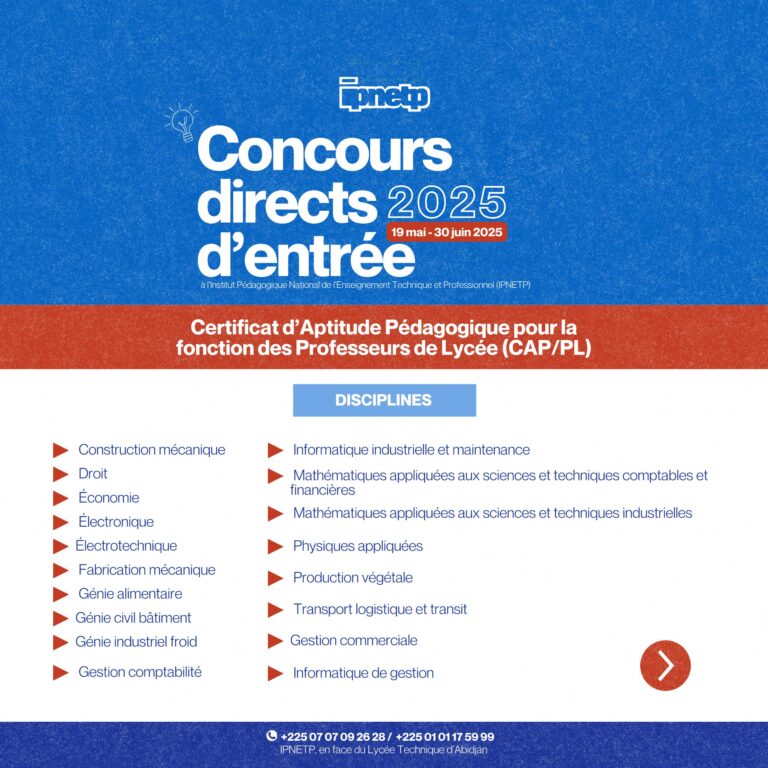Concours Direct D Entrée Session 2025 Ipnetp
